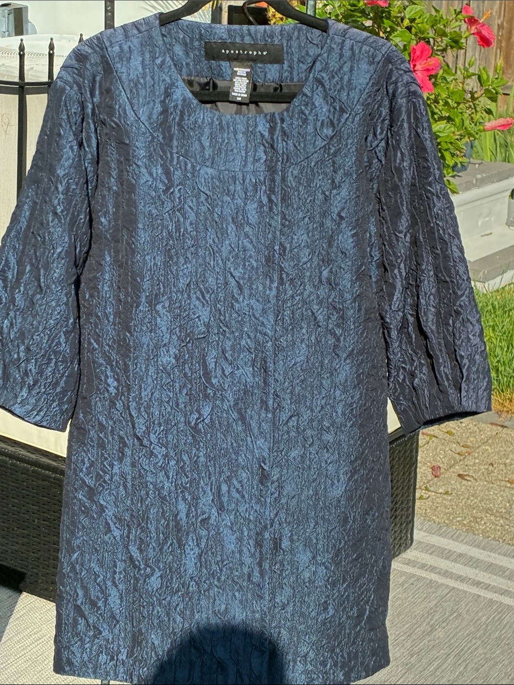 Apostrophe Navy Crinkle-Textured Women's Lightweight Coat in Small. Like New.